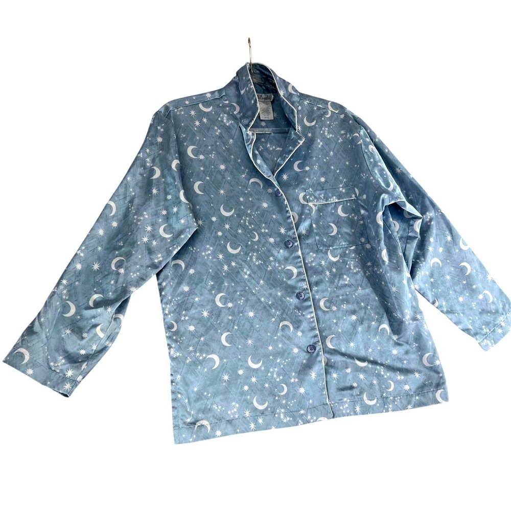 Vintage Whimsy Celestial Moon Star Pajama Sleep Shirt Button Up Sleepwear Sz S - Picture 3 of 9